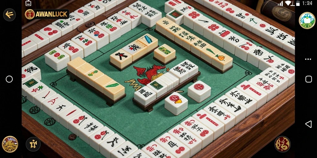 Tampilan menarik dari gameplay mahjong di AWANLUCK.