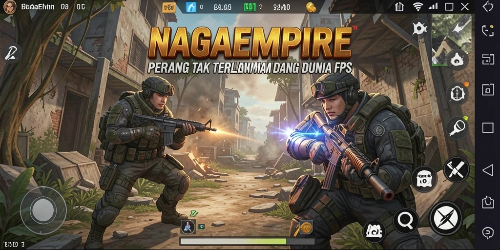 Tangkapan layar gameplay NAGAEMPIRE yang menunjukkan intensitas pertempuran FPS.