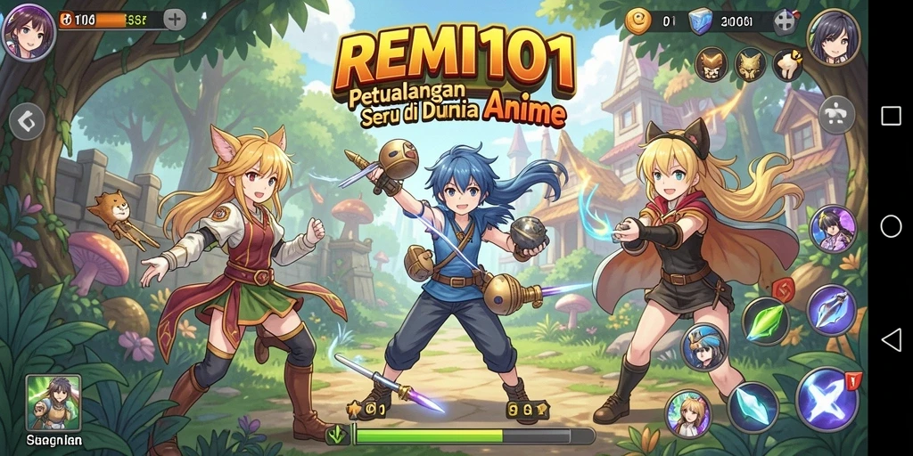 Tampilan gameplay seru dari karakter anime di REMI101.