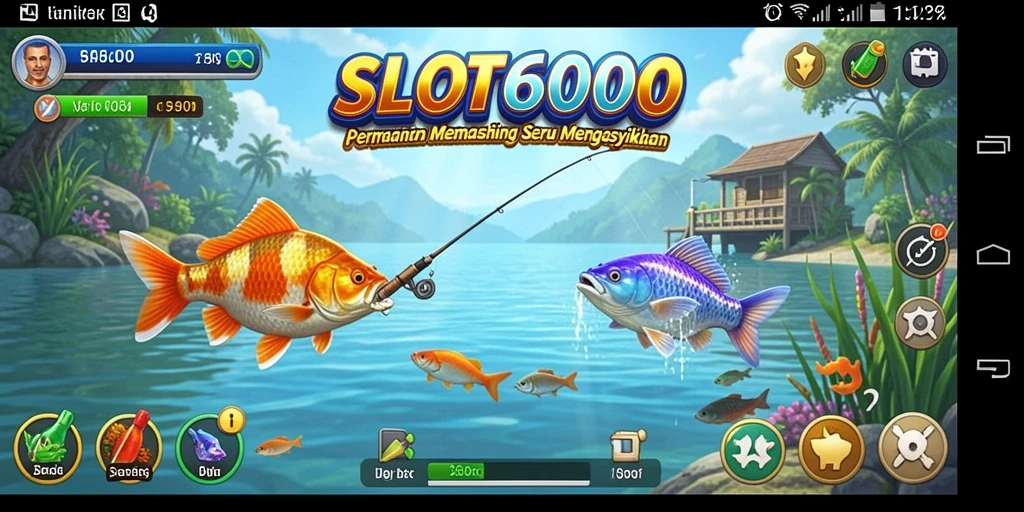 Gameplay SLOT6000 menampilkan aksi seru memancing di dunia bawah laut.