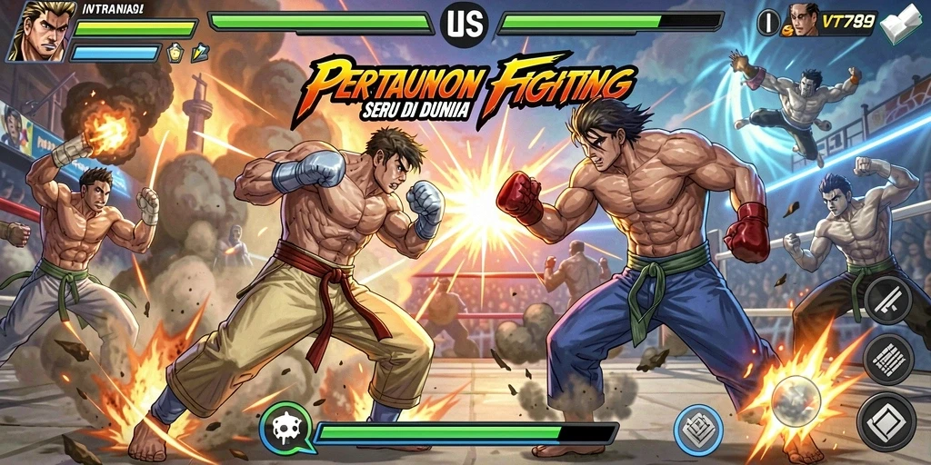 Tampilan gameplay seru dari game Fighting VT789 dengan pertarungan intens.